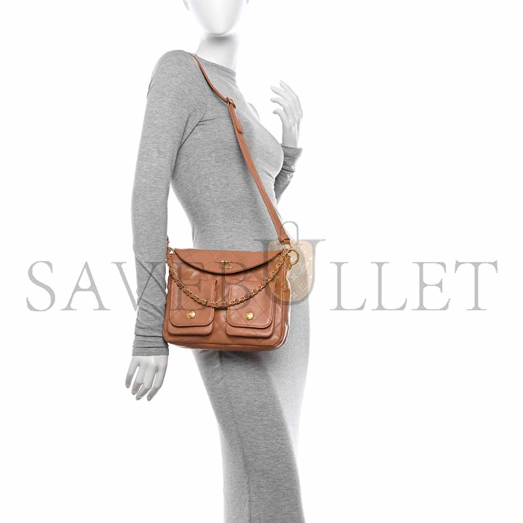 ch*el shiny calfskin quilted S*pple twins smal hobo bag brown (24.5*19*5cm)